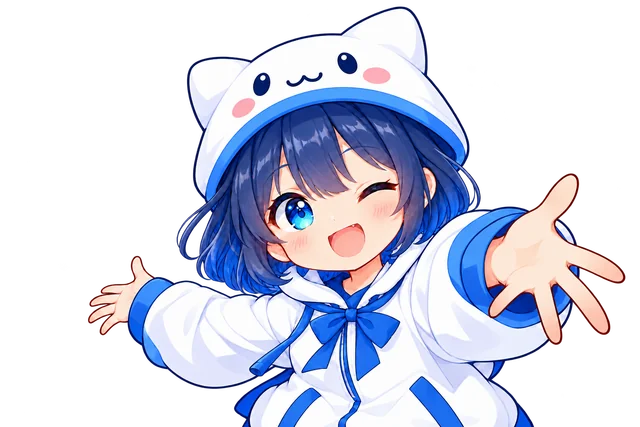 ウインクして両手で特集を案内するこよみ