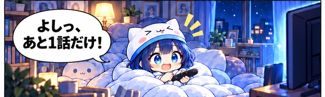 布団にくるまりリモコンを持つこよみと猫帽子